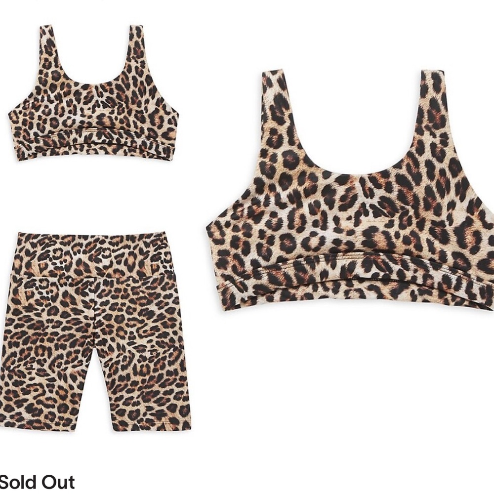 Little Peixoto wild leopard biker shorts and sports bra set
